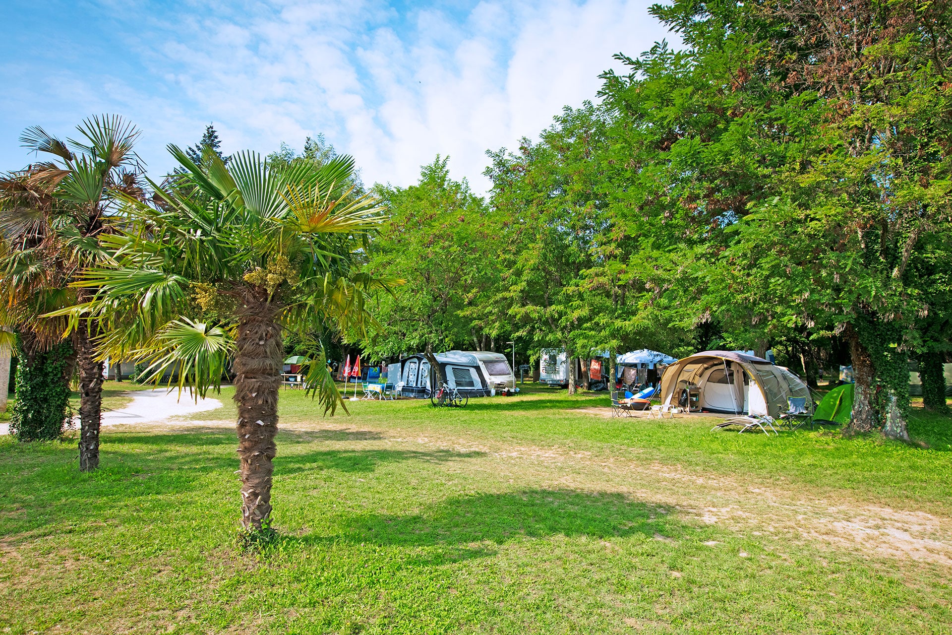 Emplacement ombragé pour camping-car, caravane et tente dans notre camping à Ruoms en Ardèche.